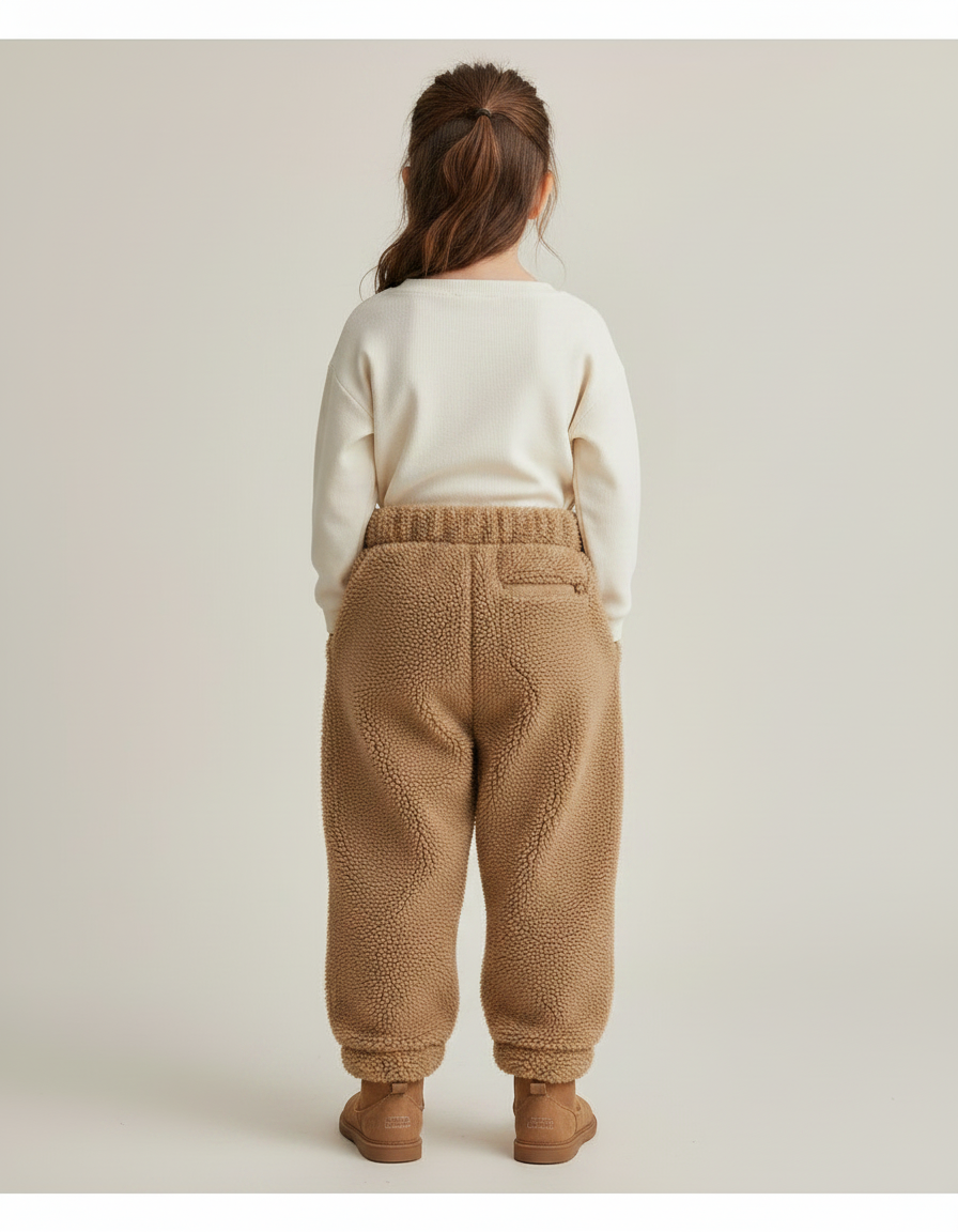 Pantalon Marron Polaire Épais Doux Enfant Hiver - Camel Molleton - vue 2
