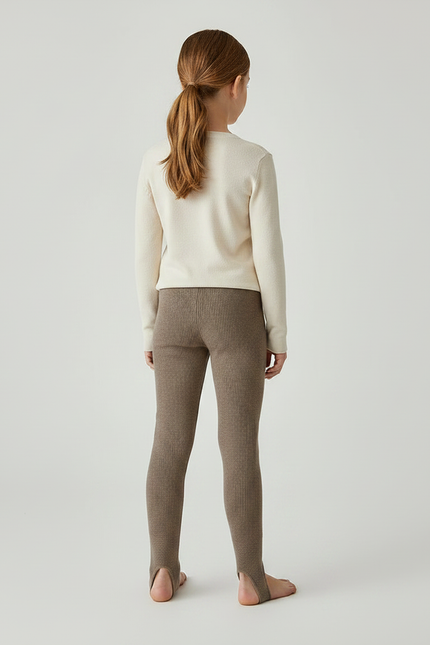 Pantalon Marron Côtelé Chaud Extensible Fille - Maille - vue 2