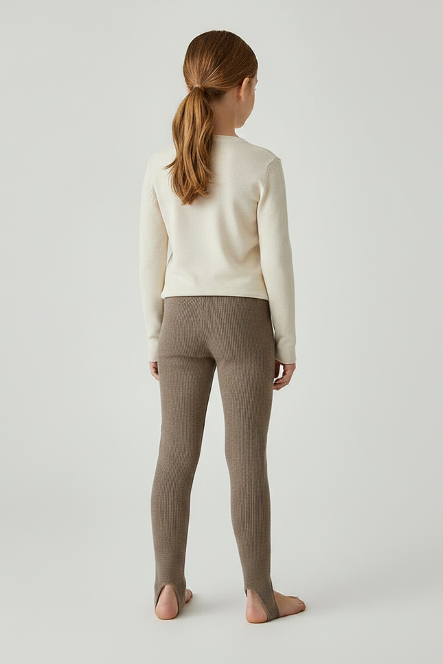 Pantalon Marron Côtelé Chaud Extensible Fille - Maille - vue 2