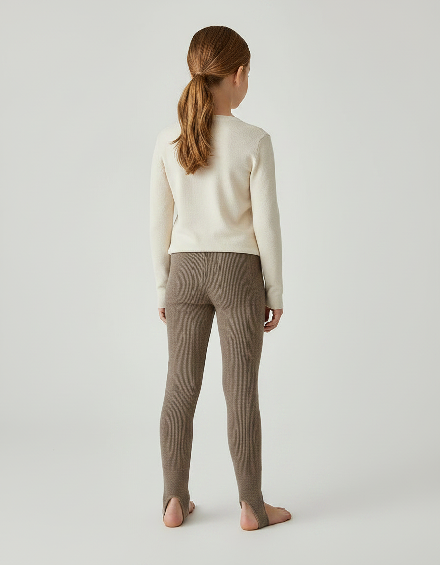 Pantalon Marron Côtelé Chaud Extensible Fille - Maille - vue 2