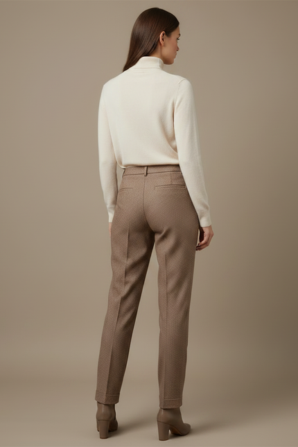 Pantalon Marron Texturé Taille Haute Élégant Décontracté - Tweed - vue 2