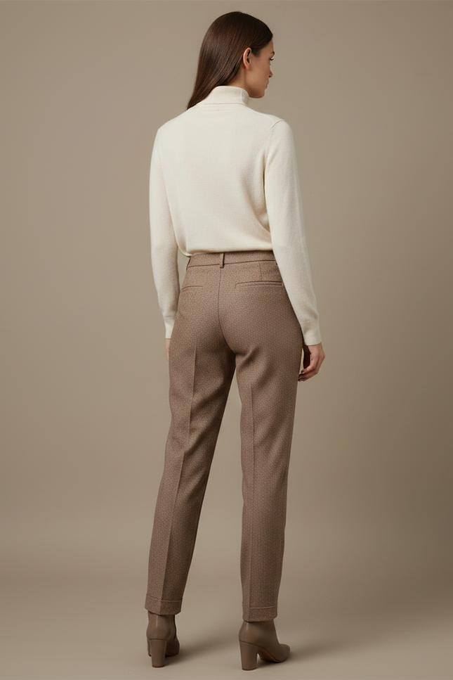 Pantalon Marron Texturé Taille Haute Élégant Décontracté - Tweed - vue 2