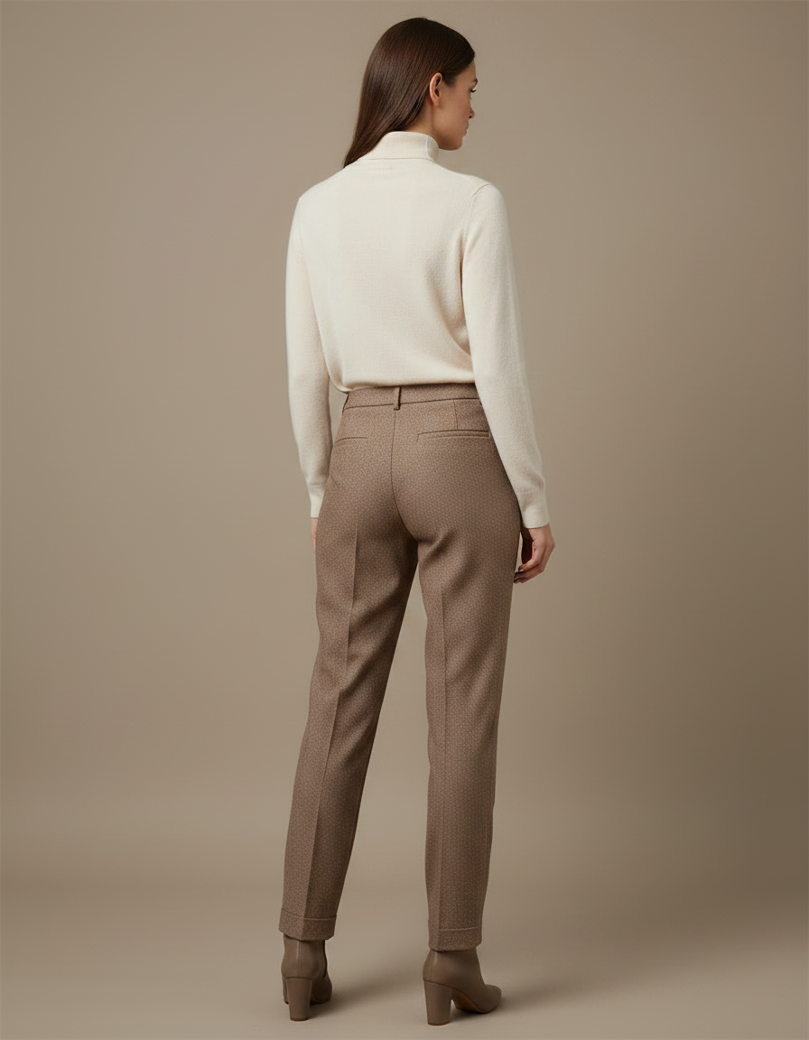 Pantalon Marron Texturé Taille Haute Élégant Décontracté - Tweed - vue 2