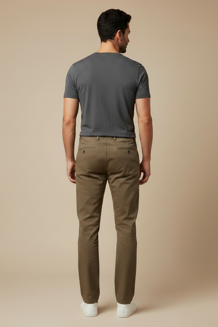 Pantalon Marron Homme Coton Droit Décontracté Léger - Kaki - vue 2