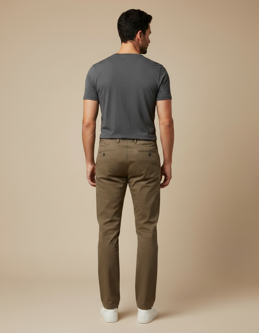 Pantalon Marron Homme Coton Droit Décontracté Léger - Kaki - vue 2