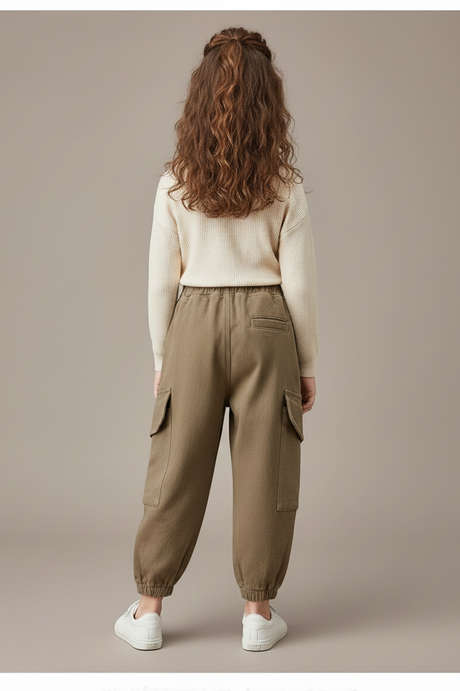 Pantalon Marron Cargo Ample Enfant Décontracté - Kaki Molleton - vue 2