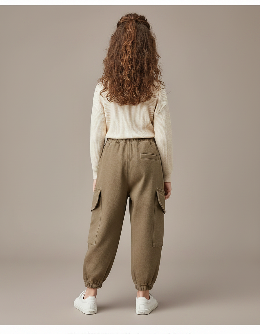 Pantalon Marron Cargo Ample Enfant Décontracté - Kaki Molleton - vue 2