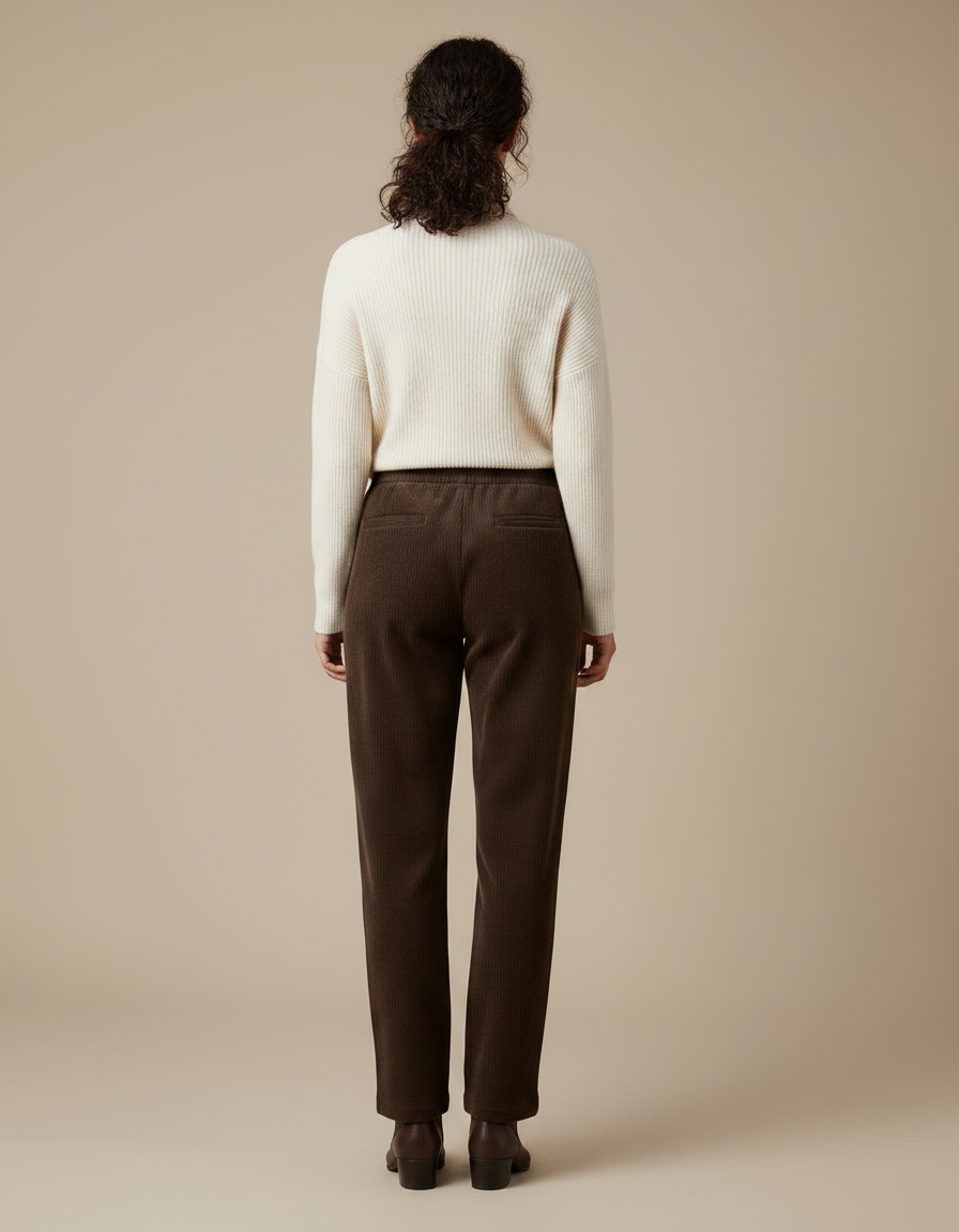 Pantalon Marron Velours Côtelé Ample Décontracté Élastique - Cordé - vue 2