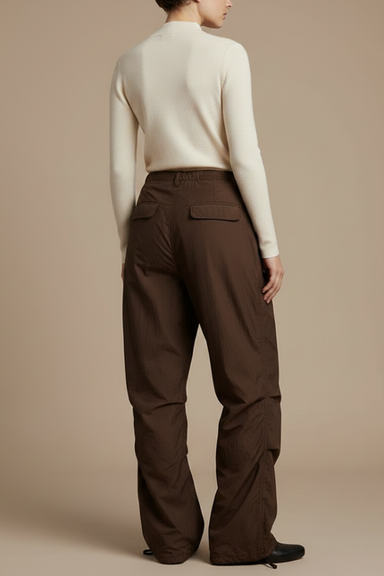 Pantalon Marron Ample Taille Basse Décontracté - Polyester - vue 2