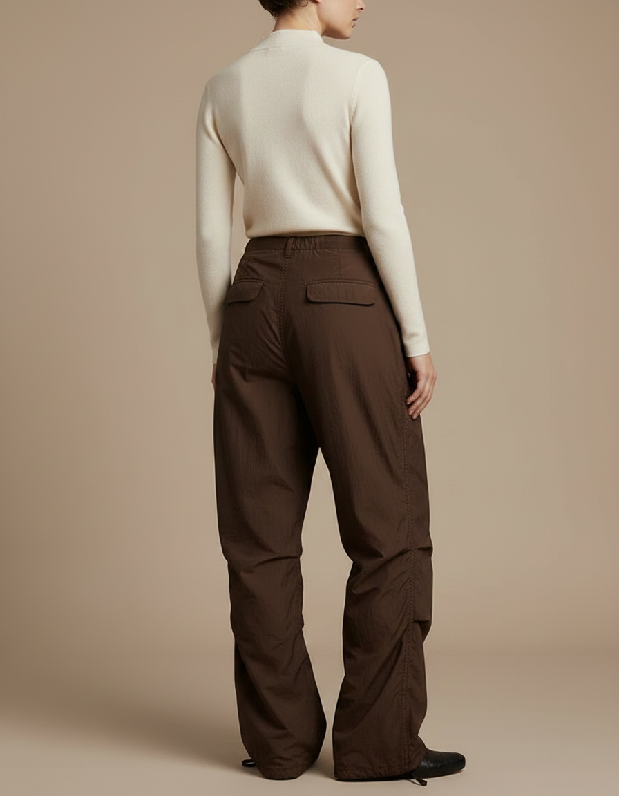 Pantalon Marron Ample Taille Basse Décontracté - Polyester - vue 2