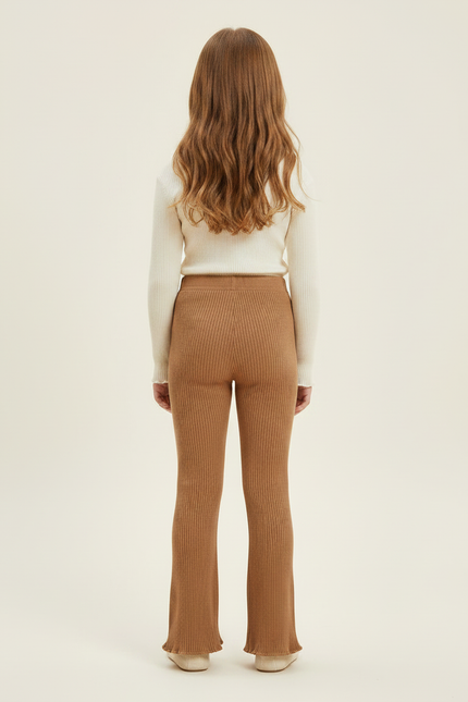 Pantalon Marron Côtelé Évasé Fille Cerises Confortable - Maille - vue 2