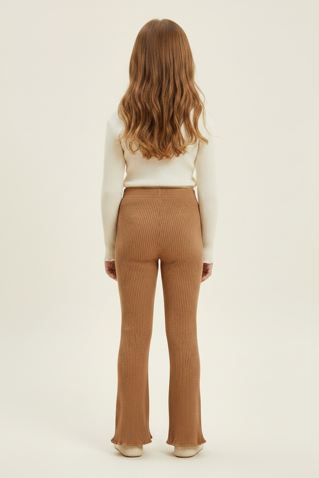 Pantalon Marron Côtelé Évasé Fille Cerises Confortable - Maille - vue 2