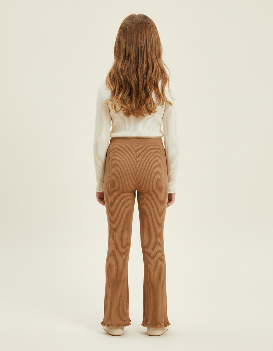 Pantalon Marron Côtelé Évasé Fille Cerises Confortable - Maille - vue 2