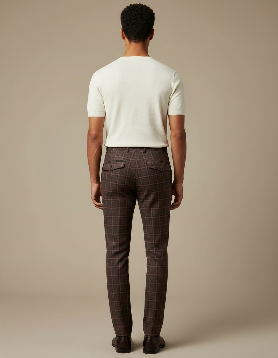 Pantalon Marron Carreaux Homme Slim Chic Élégant - Tweed - vue 2