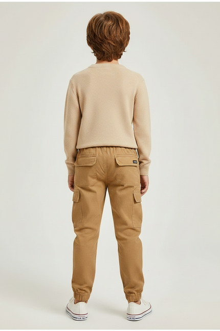 Pantalon Marron Cargo Coton Élastiqué Décontracté Enfant - Toile - vue 2