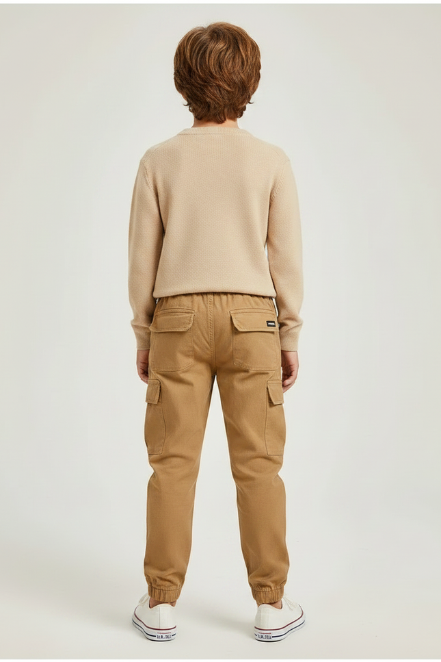Pantalon Marron Cargo Coton Élastiqué Décontracté Enfant - Toile - vue 2