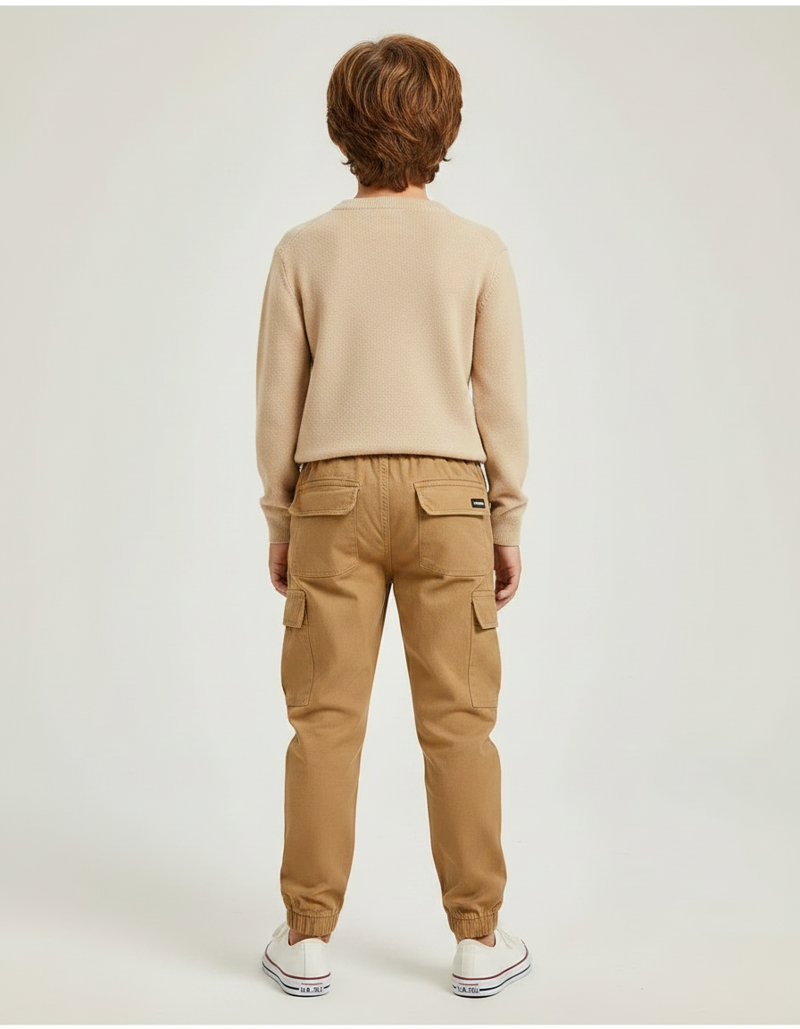 Pantalon Marron Cargo Coton Élastiqué Décontracté Enfant - Toile - vue 2