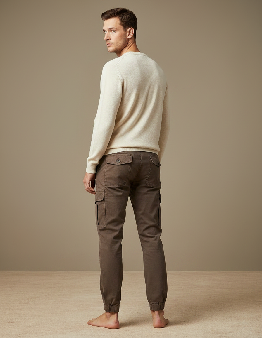 Pantalon Marron Cargo Coton Décontracté Homme - vue 2