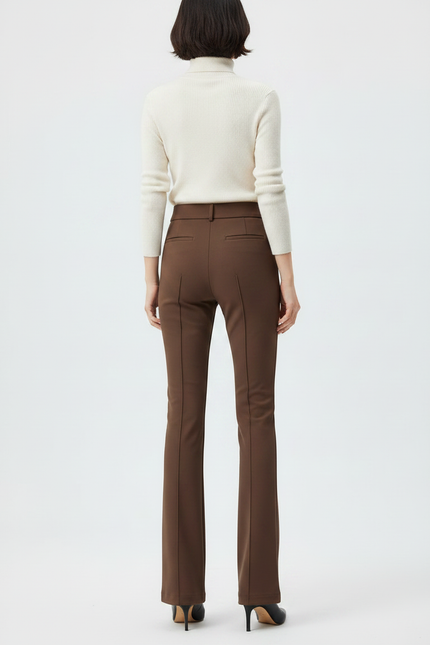 Pantalon Marron Évasé Taille Haute Élégant Décontracté Femme - Polyester - vue 2