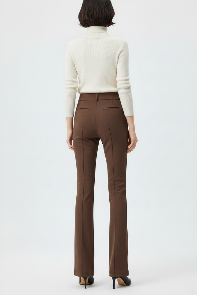 Pantalon Marron Évasé Taille Haute Élégant Décontracté Femme - Polyester - vue 2