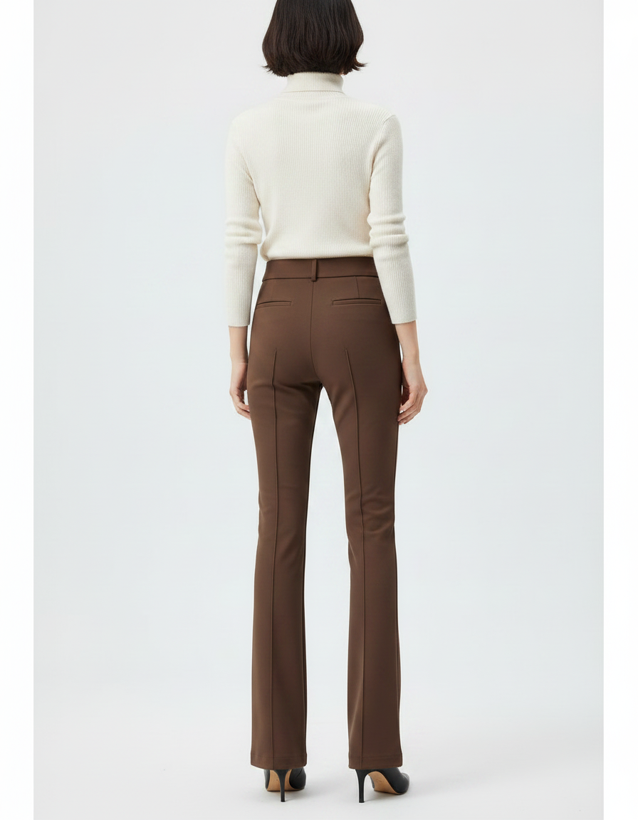Pantalon Marron Évasé Taille Haute Élégant Décontracté Femme - Polyester - vue 2