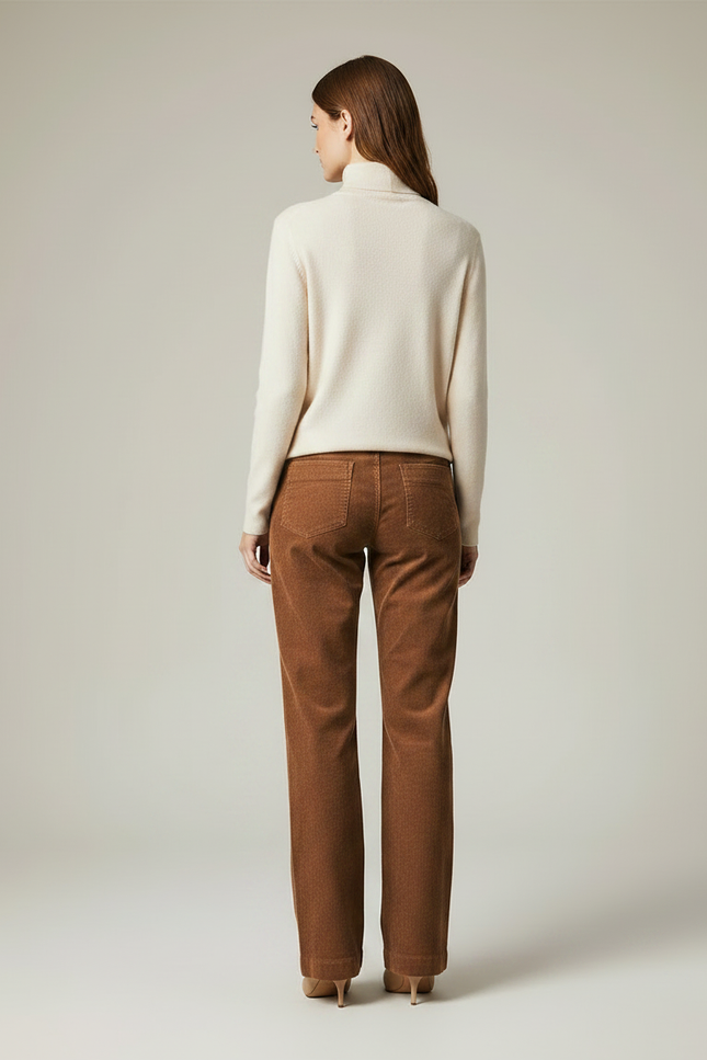 Pantalon Marron Côtelé Large Droit Décontracté Femme - Cordé - vue 2