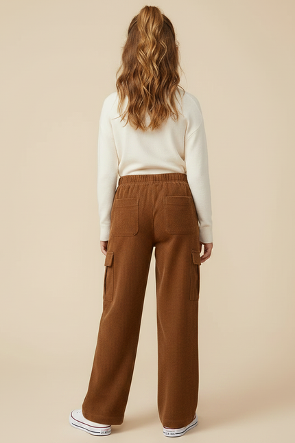 Pantalon Marron Côtelé Ample Décontracté Poches Fille - Cordé - vue 2