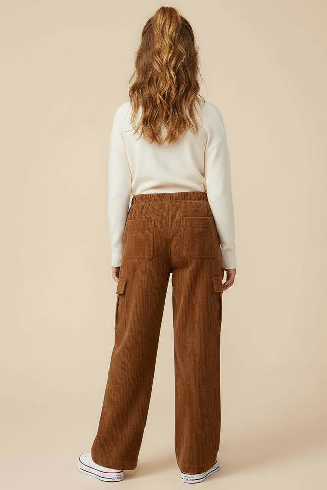Pantalon Marron Côtelé Ample Décontracté Poches Fille - Cordé - vue 2