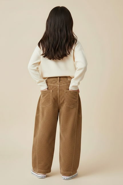 Pantalon Marron Côtelé Ample Droit Enfant Décontracté - Cordé - vue 2