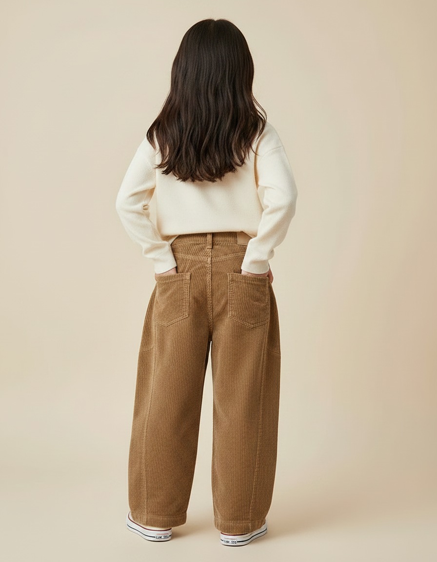 Pantalon Marron Côtelé Ample Droit Enfant Décontracté - Cordé - vue 2