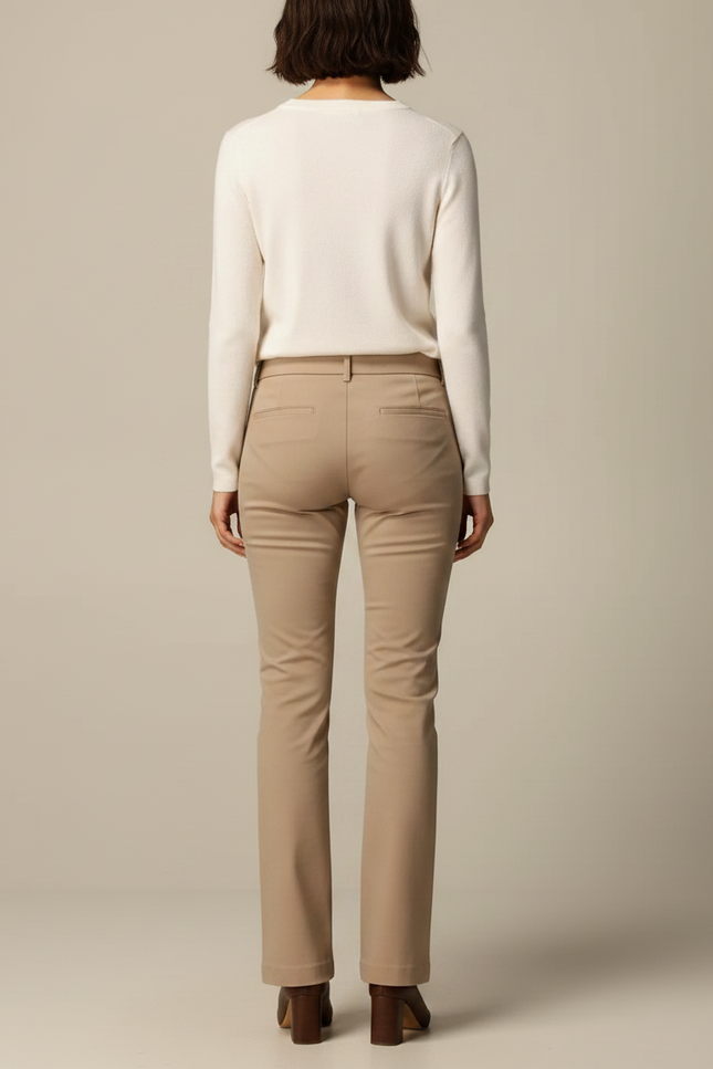 Pantalon Marron Confortable Droit Élégant Taille Haute - Beige Gabardine - vue 2