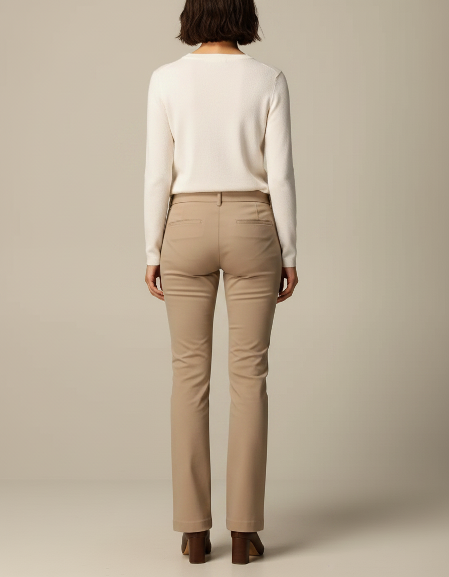 Pantalon Marron Confortable Droit Élégant Taille Haute - Beige Gabardine - vue 2