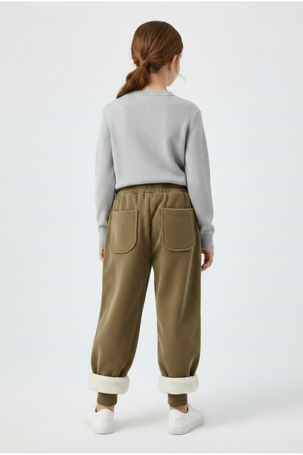 Pantalon Marron Ample Côtelé Doublé Sherpa Enfant - Kaki Cordé - vue 2