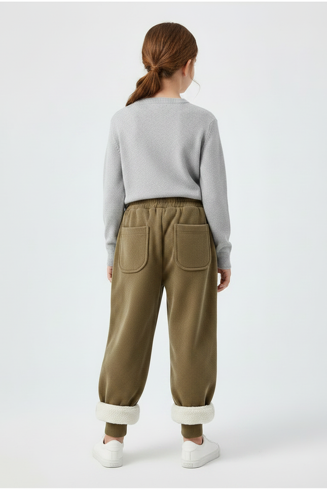 Pantalon Marron Ample Côtelé Doublé Sherpa Enfant - Kaki Cordé - vue 2