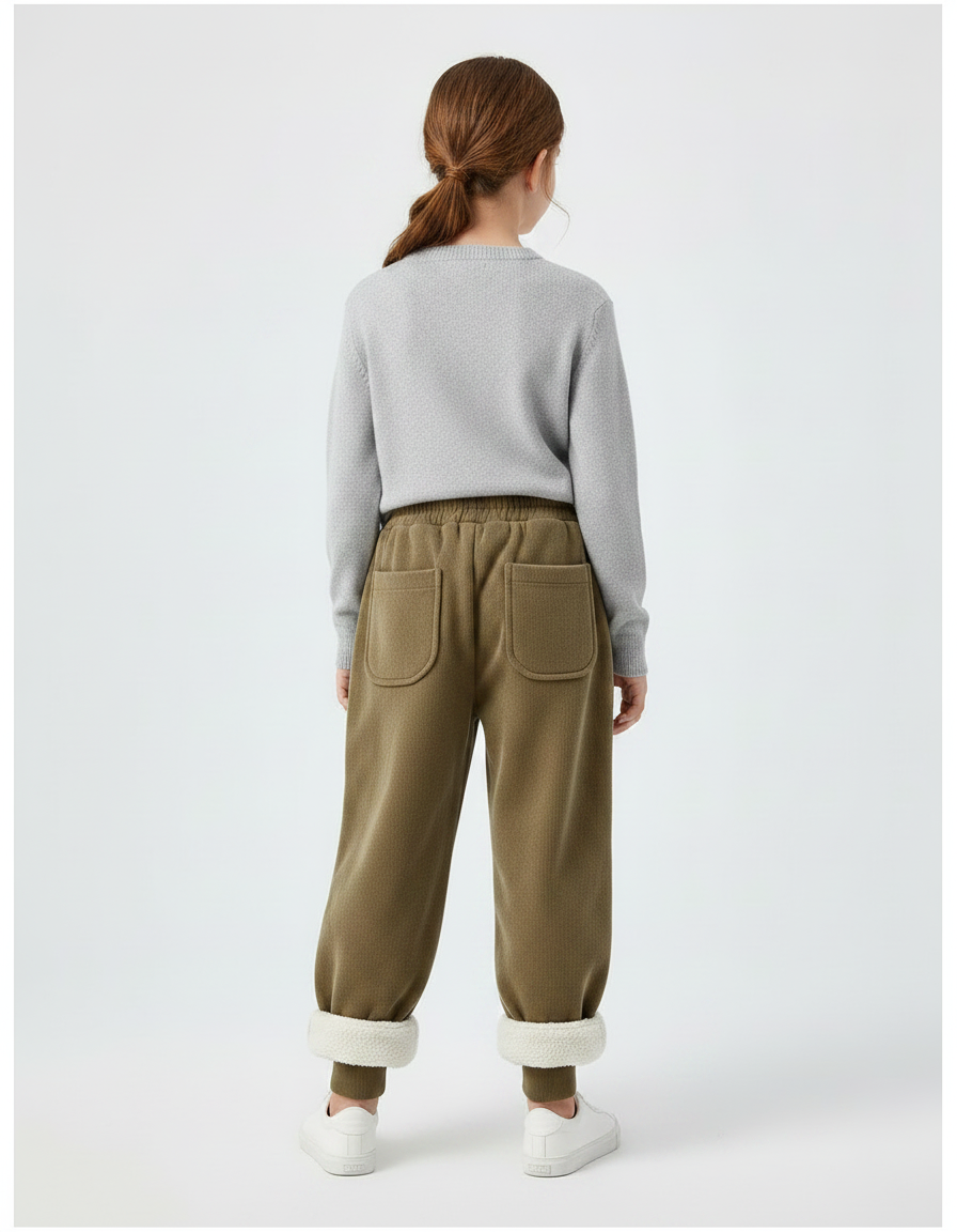Pantalon Marron Ample Côtelé Doublé Sherpa Enfant - Kaki Cordé - vue 2