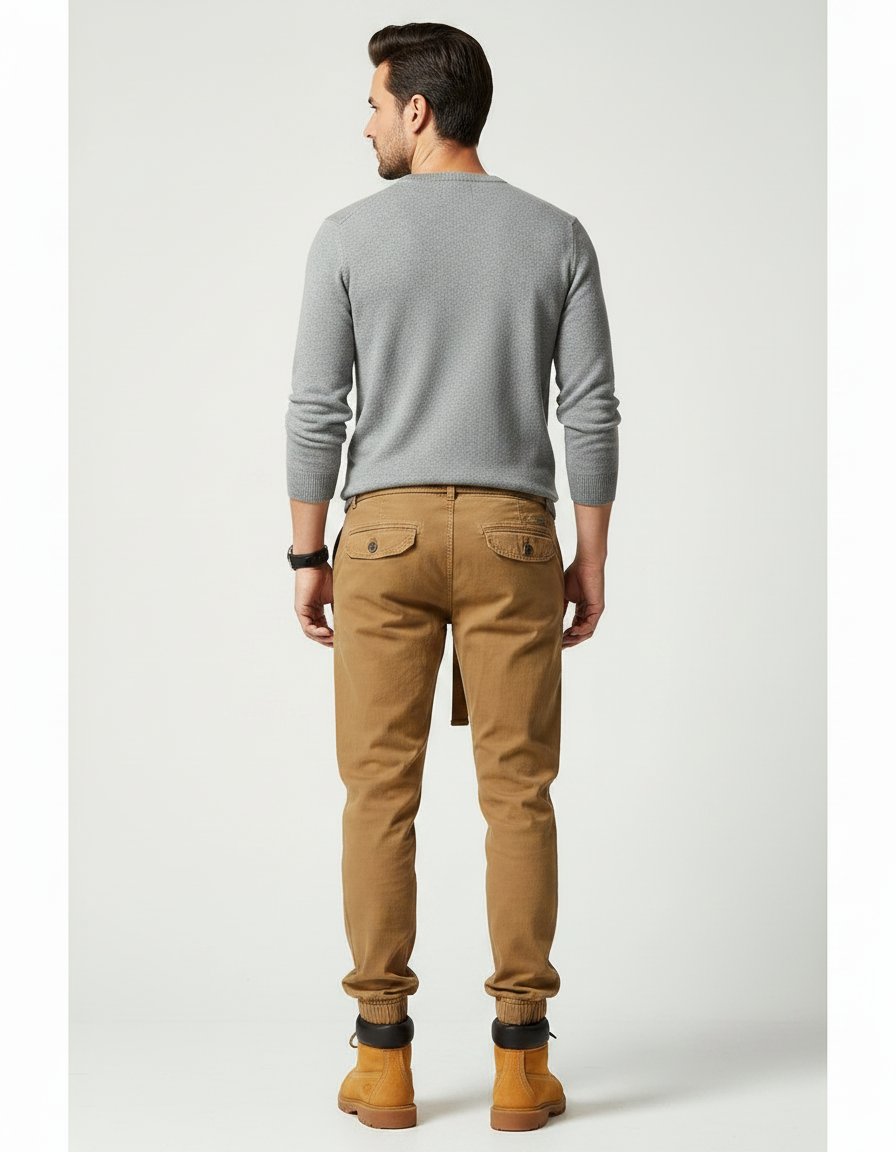 Pantalon Jogging Marron - Camel Gabardine - vue 2