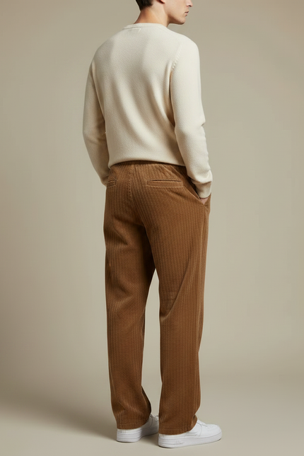 Pantalon Marron Côtelé Droit Décontracté Confortable Homme - Cordé - vue 2