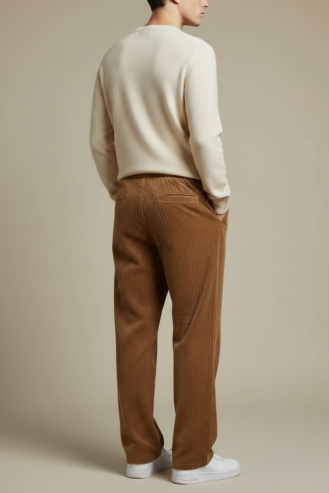 Pantalon Marron Côtelé Droit Décontracté Confortable Homme - Cordé - vue 2