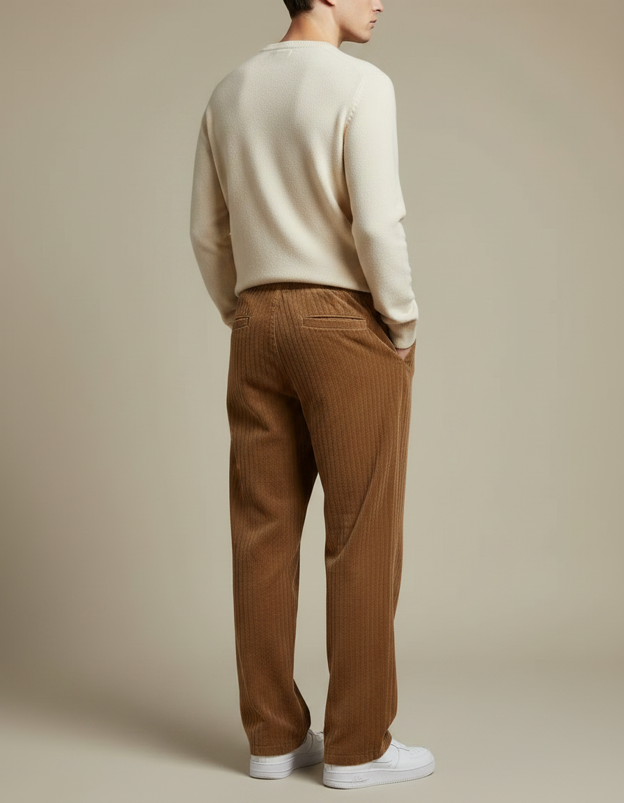 Pantalon Marron Côtelé Droit Décontracté Confortable Homme - Cordé - vue 2