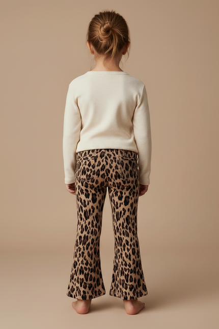 Pantalon Marron Léopard Évasé Confortable Fille Tendance - Imprimé Molleton - vue 2