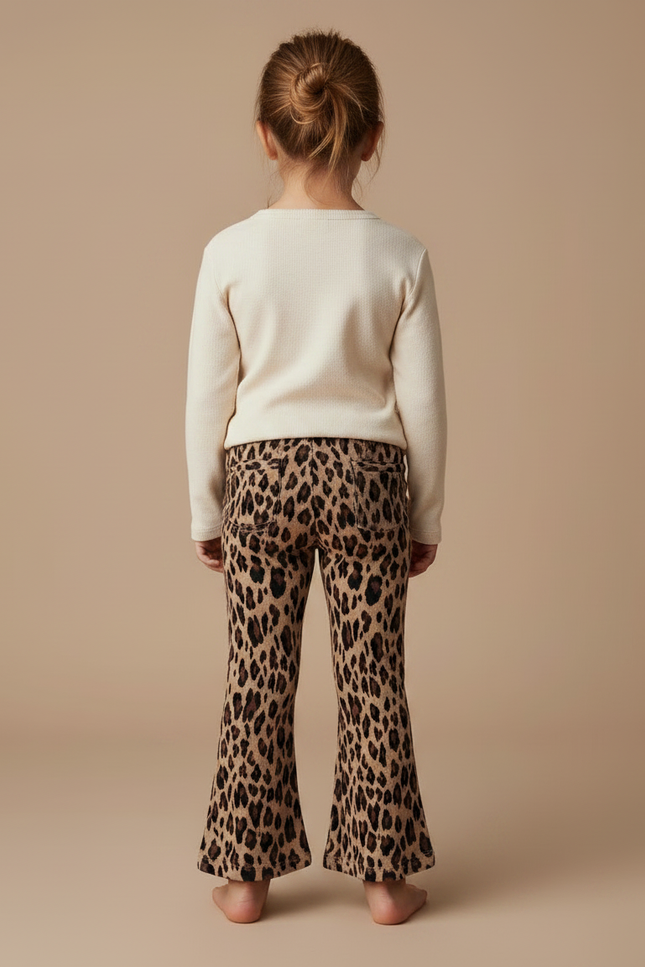 Pantalon Marron Léopard Évasé Confortable Fille Tendance - Imprimé Molleton - vue 2