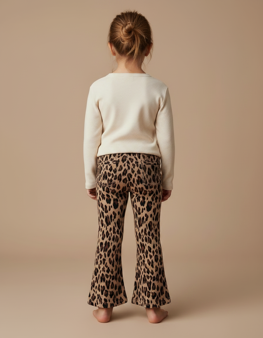 Pantalon Marron Léopard Évasé Confortable Fille Tendance - Imprimé Molleton - vue 2