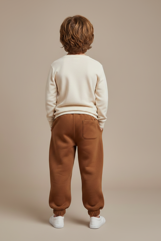 Pantalon Marron Enfant Molleton Ample Décontracté - vue 2