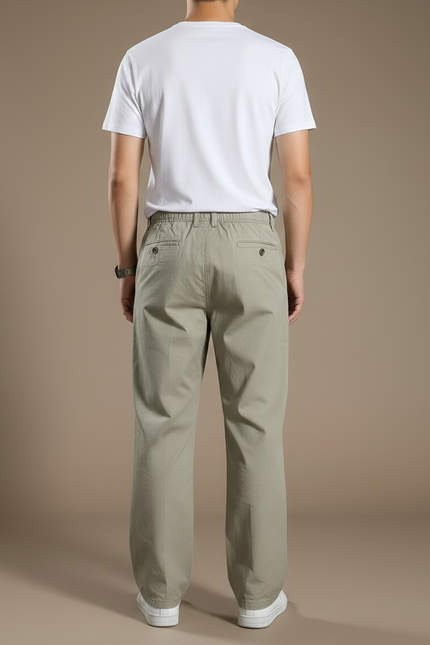 Pantalon Marron Ample Coton Décontracté Élastique Homme - Kaki - vue 2