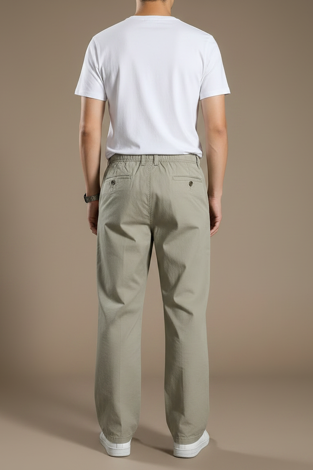 Pantalon Marron Ample Coton Décontracté Élastique Homme - Kaki - vue 2