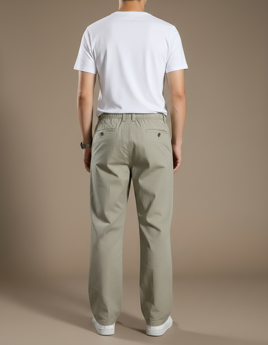 Pantalon Marron Ample Coton Décontracté Élastique Homme - Kaki - vue 2