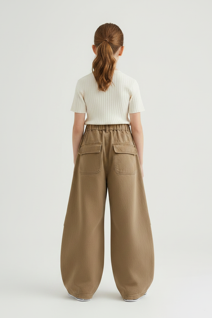Pantalon Marron Cargo Ample Enfant Poches Latérales - Toile - vue 2