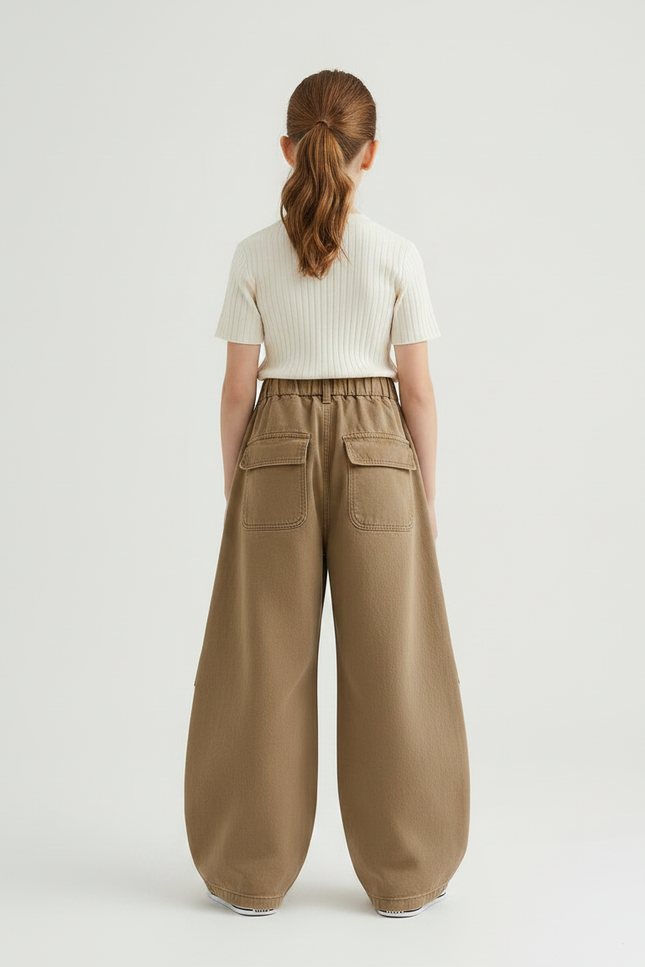 Pantalon Marron Cargo Ample Enfant Poches Latérales - Toile - vue 2