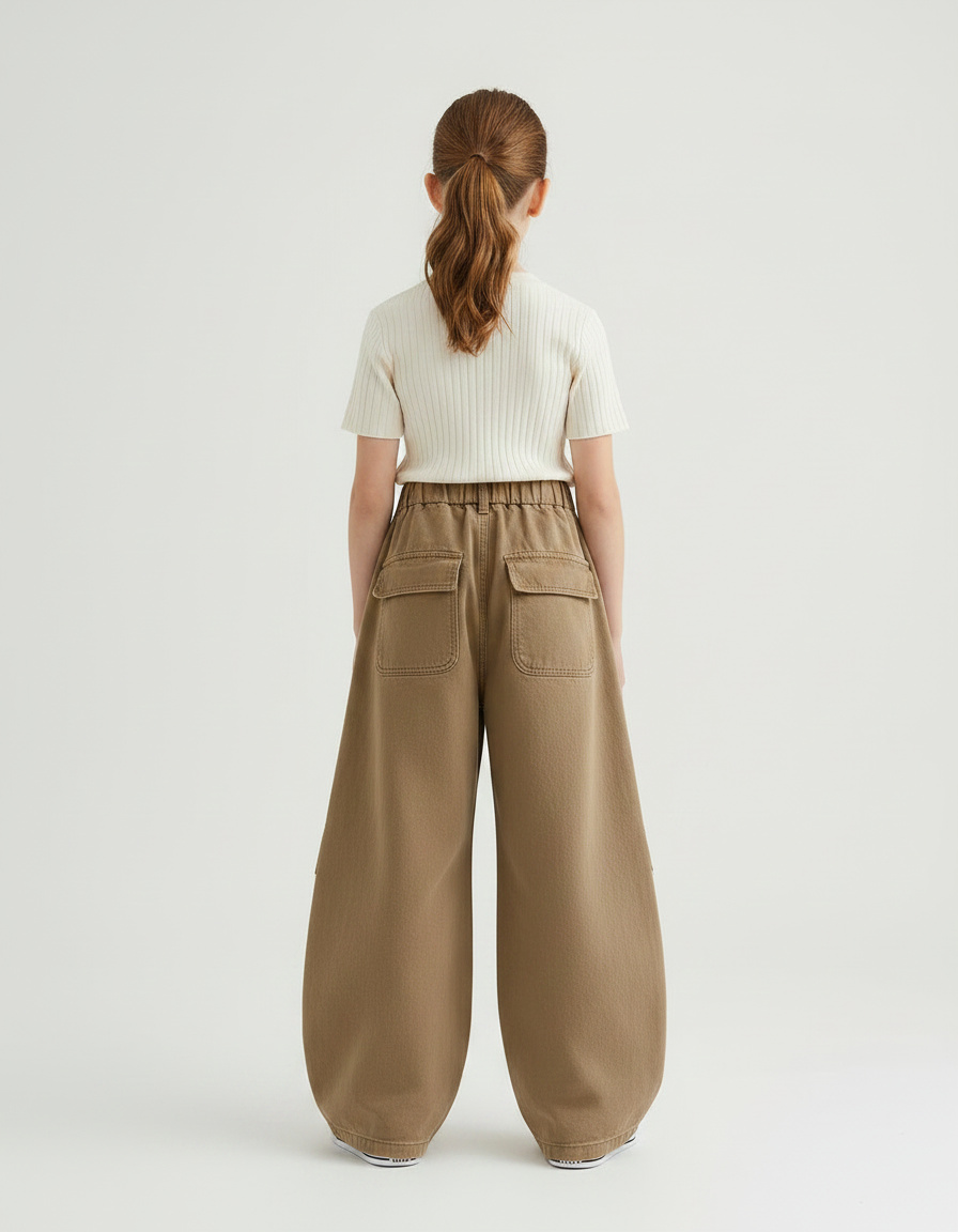 Pantalon Marron Cargo Ample Enfant Poches Latérales - Toile - vue 2