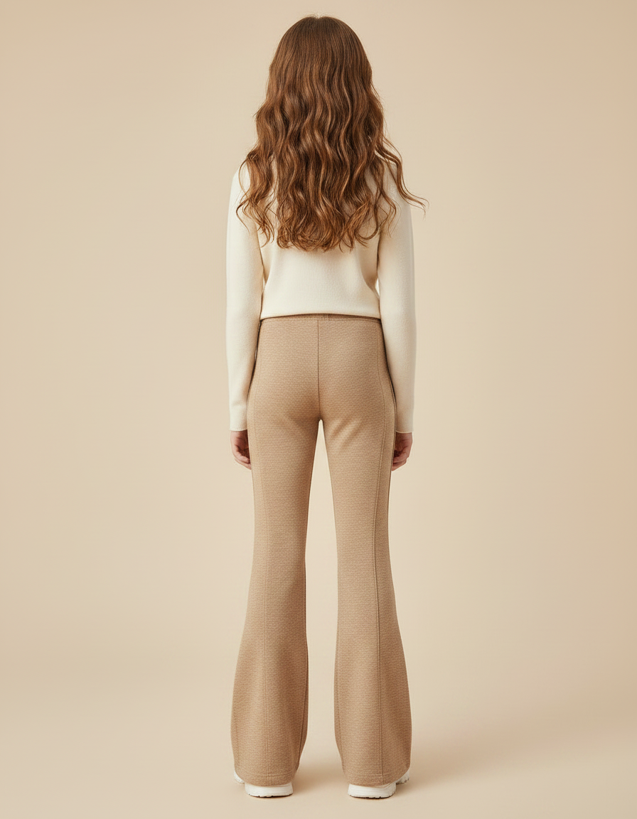 Pantalon Marron Flare Taille Haute Élasthanne Casual Fille - Molleton - vue 2